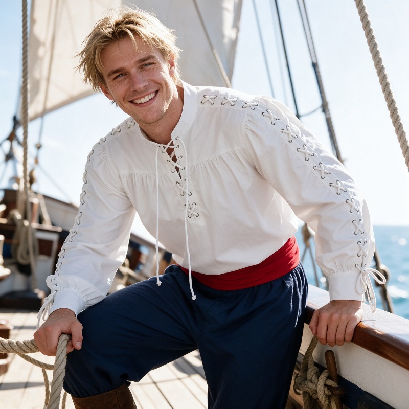 Men Medieval Pirate Lace Up Sh - Medieval Gothic Lace Up Pirate Shirt recension och pris