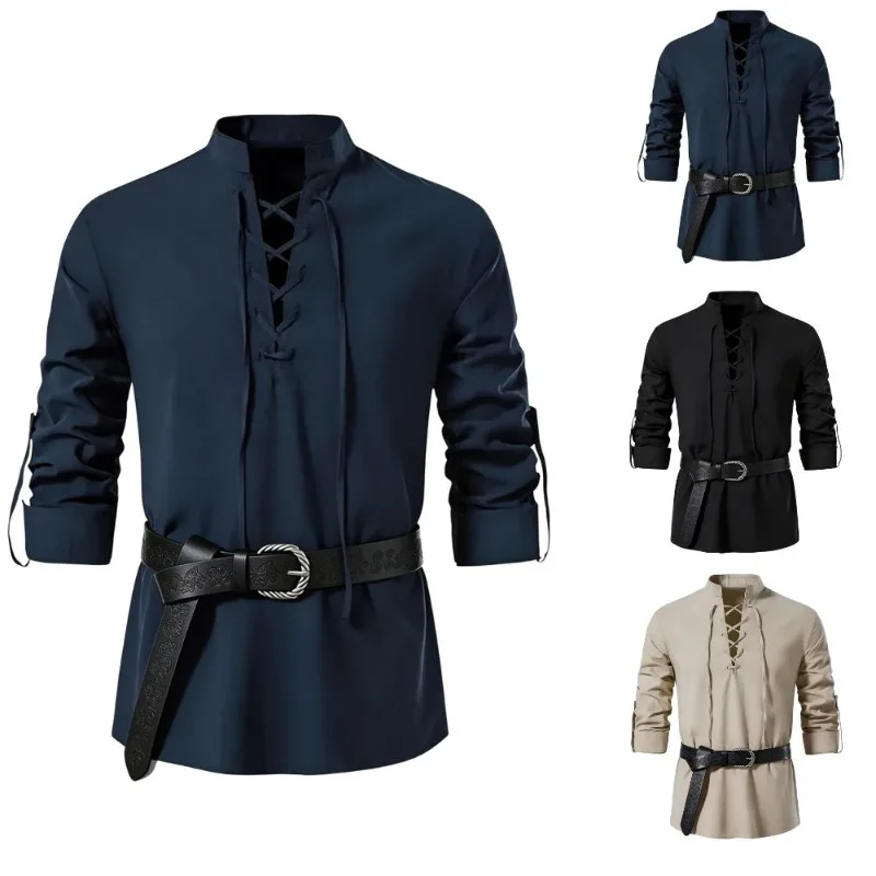 Men Medieval Viking Shirt Stan - Medieval Gothic Lace Up Pirate Shirt recension och pris