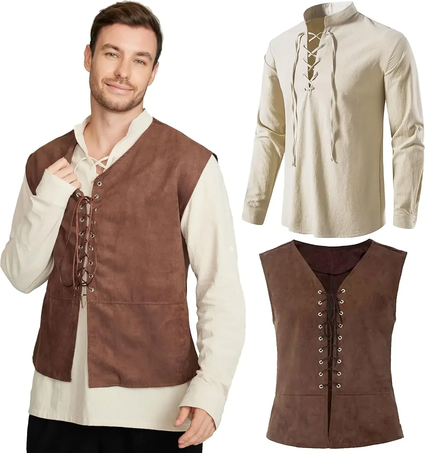 2-piece Set Men's Medieval Pir - Medieval Gothic Lace Up Pirate Shirt recension och pris