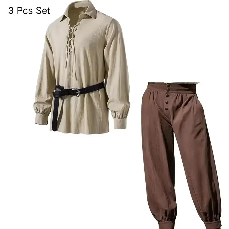 Men Medieval Viking Pirate 3 P - Medieval Gothic Lace Up Pirate Shirt recension och pris