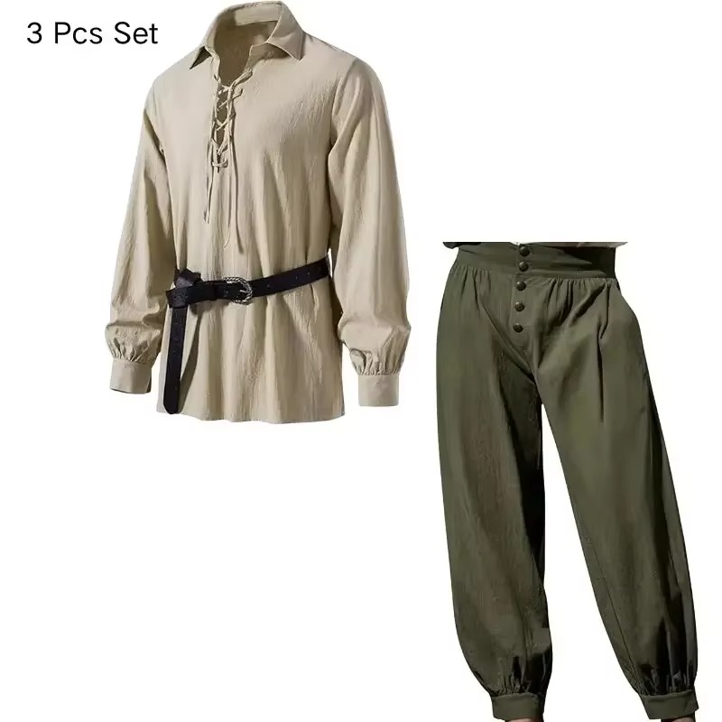 Men Medieval Viking Pirate 3 P - Medieval Gothic Lace Up Pirate Shirt recension och pris